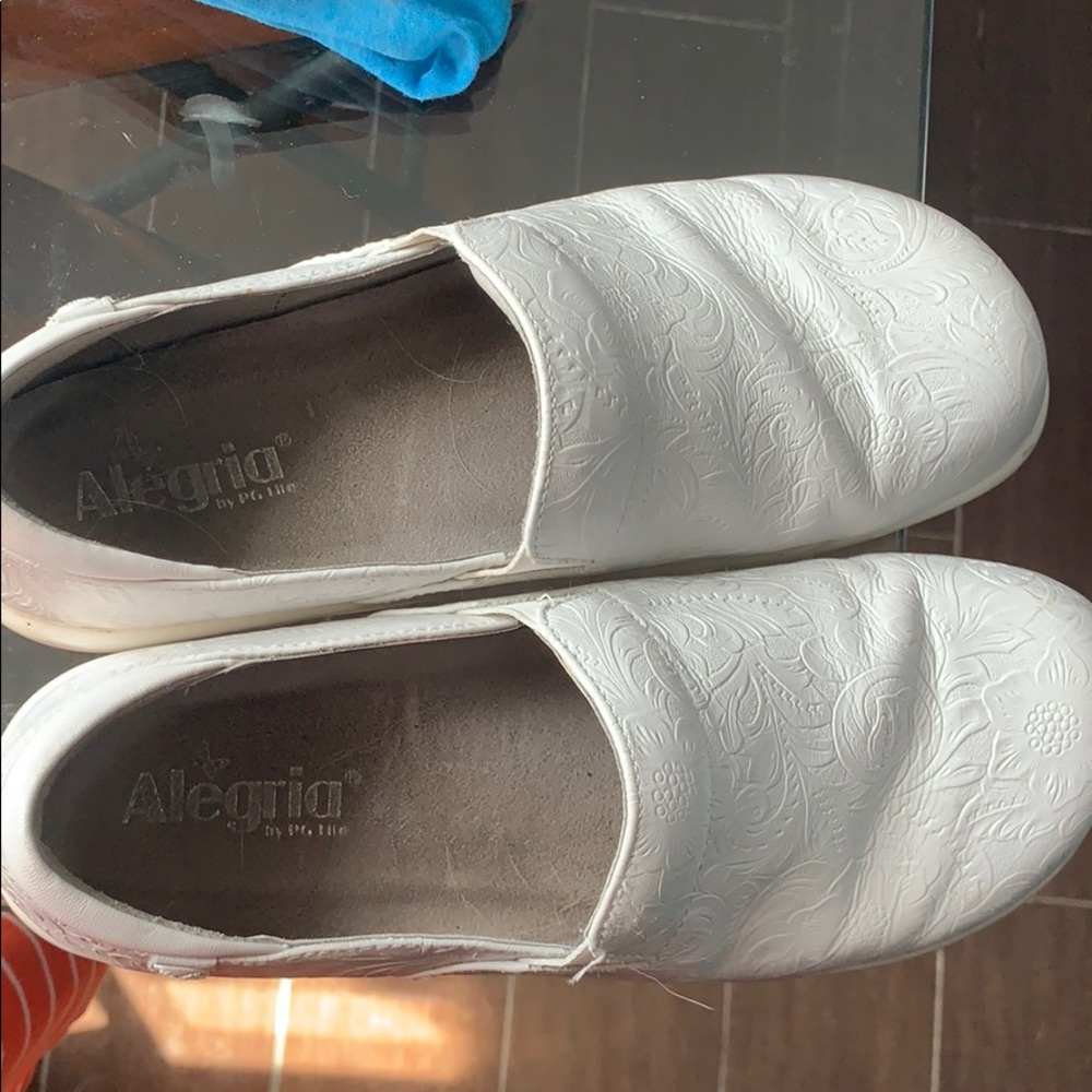 Alegria white nursing shoes.